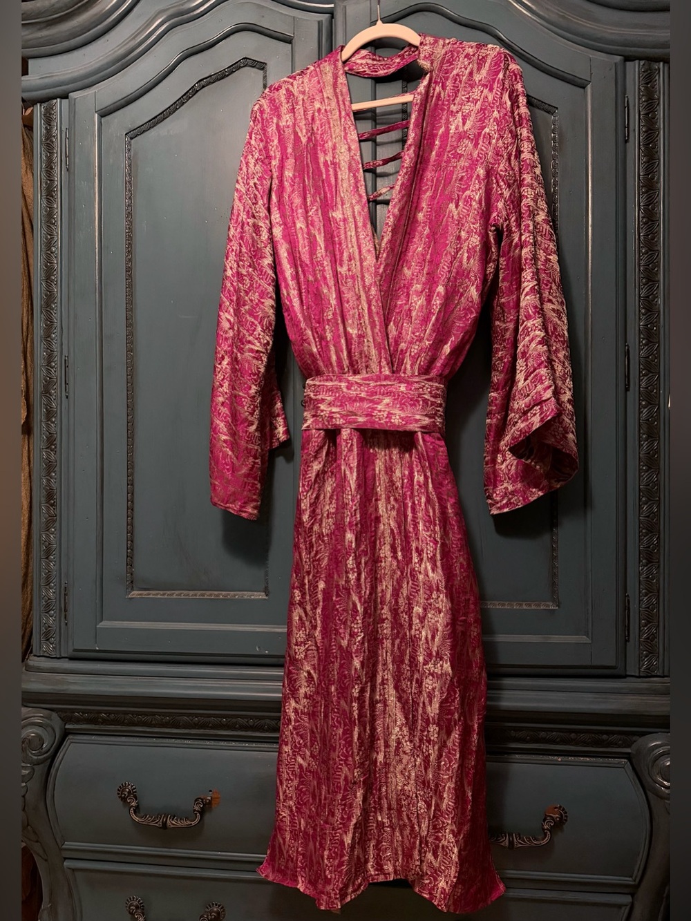 Silk Goddess Kimono Ceremony Bellydance Robe- pink and gold